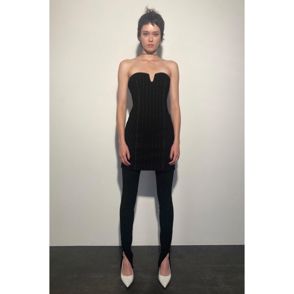 ZARA short pinstripe dress and leggings
